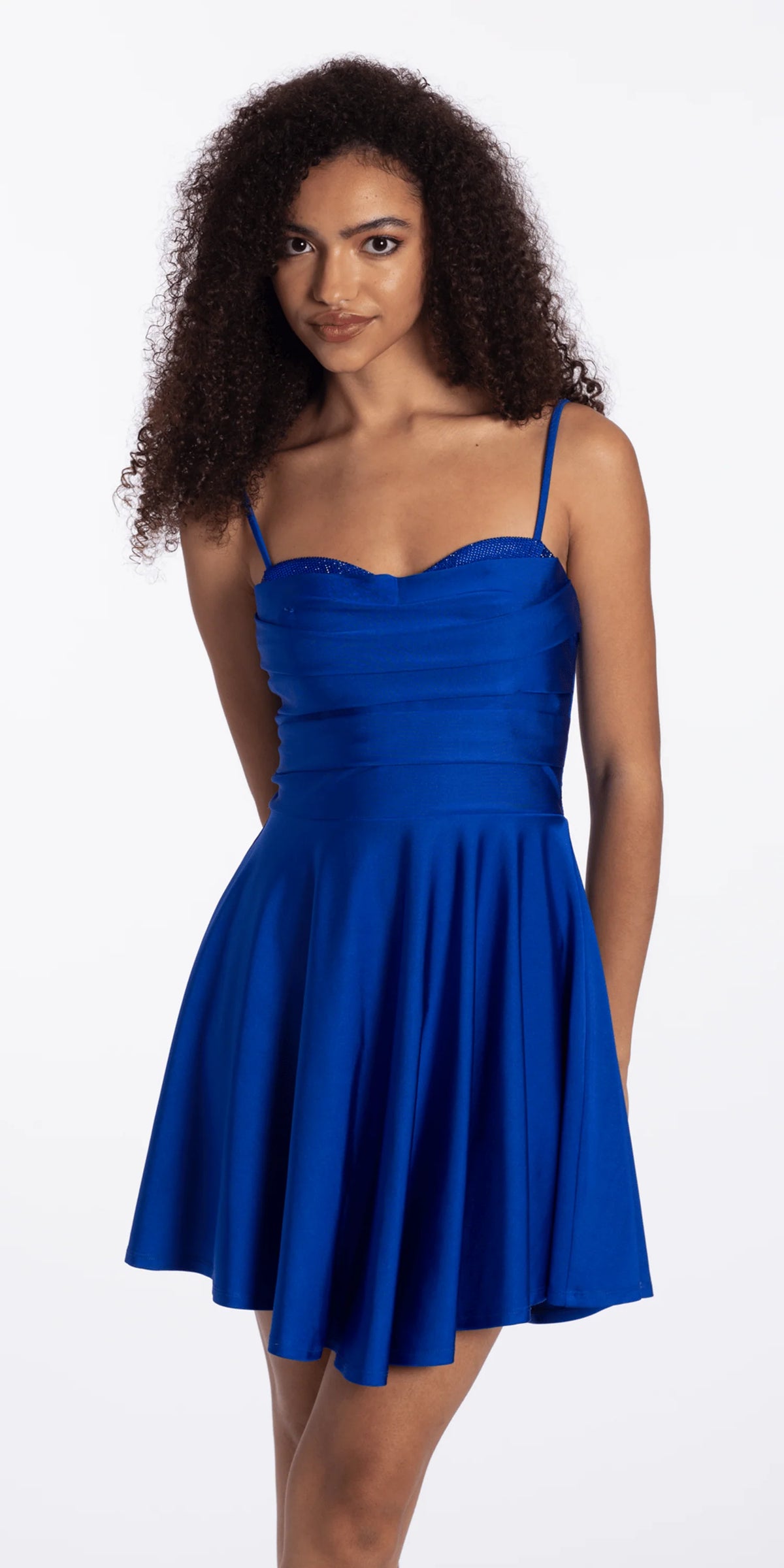 Stretch Satin Sweetheart Skater Dress with Pleats