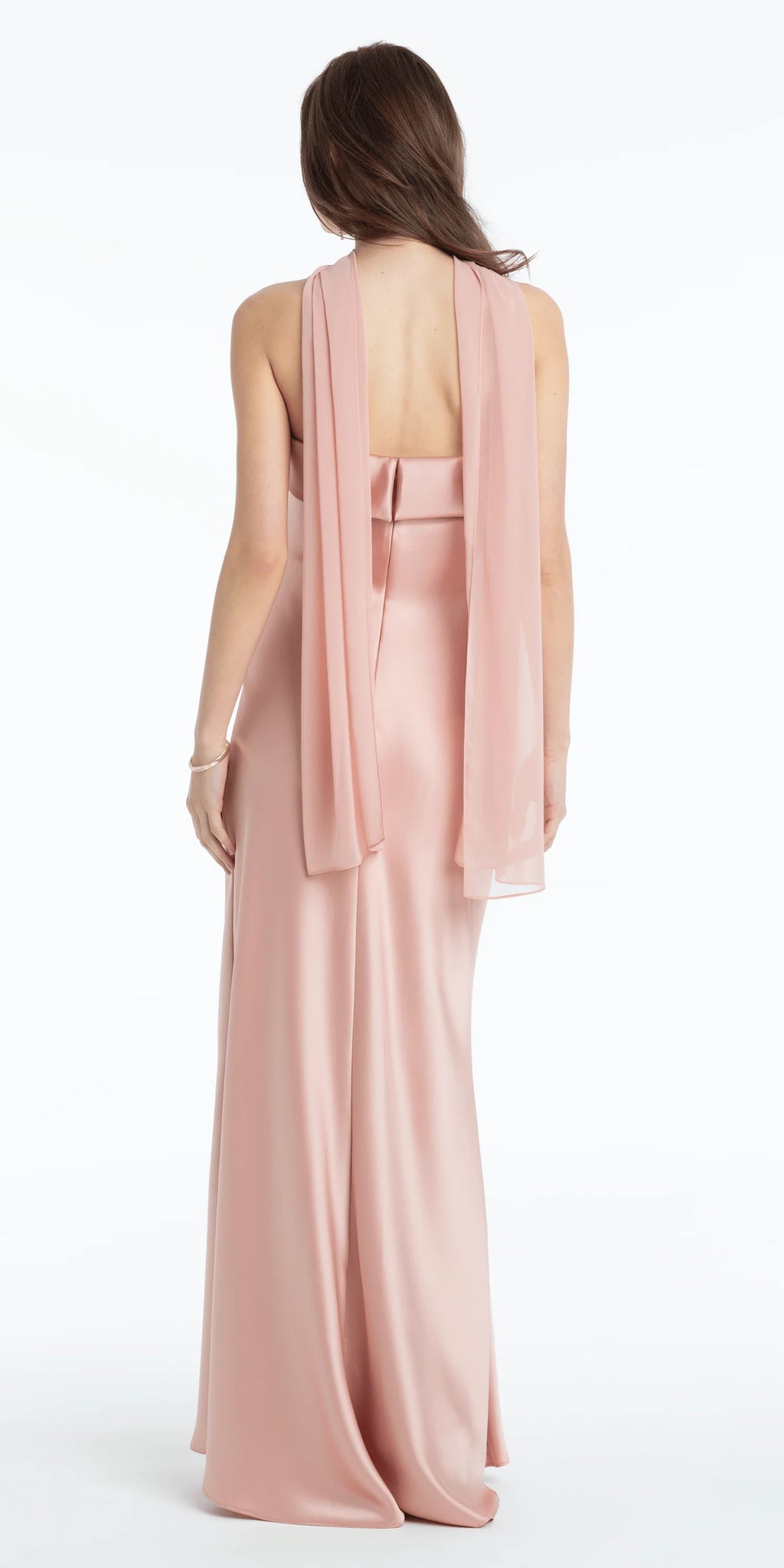 Strapless Satin Cuff Column Dress with Chiffon Shawl