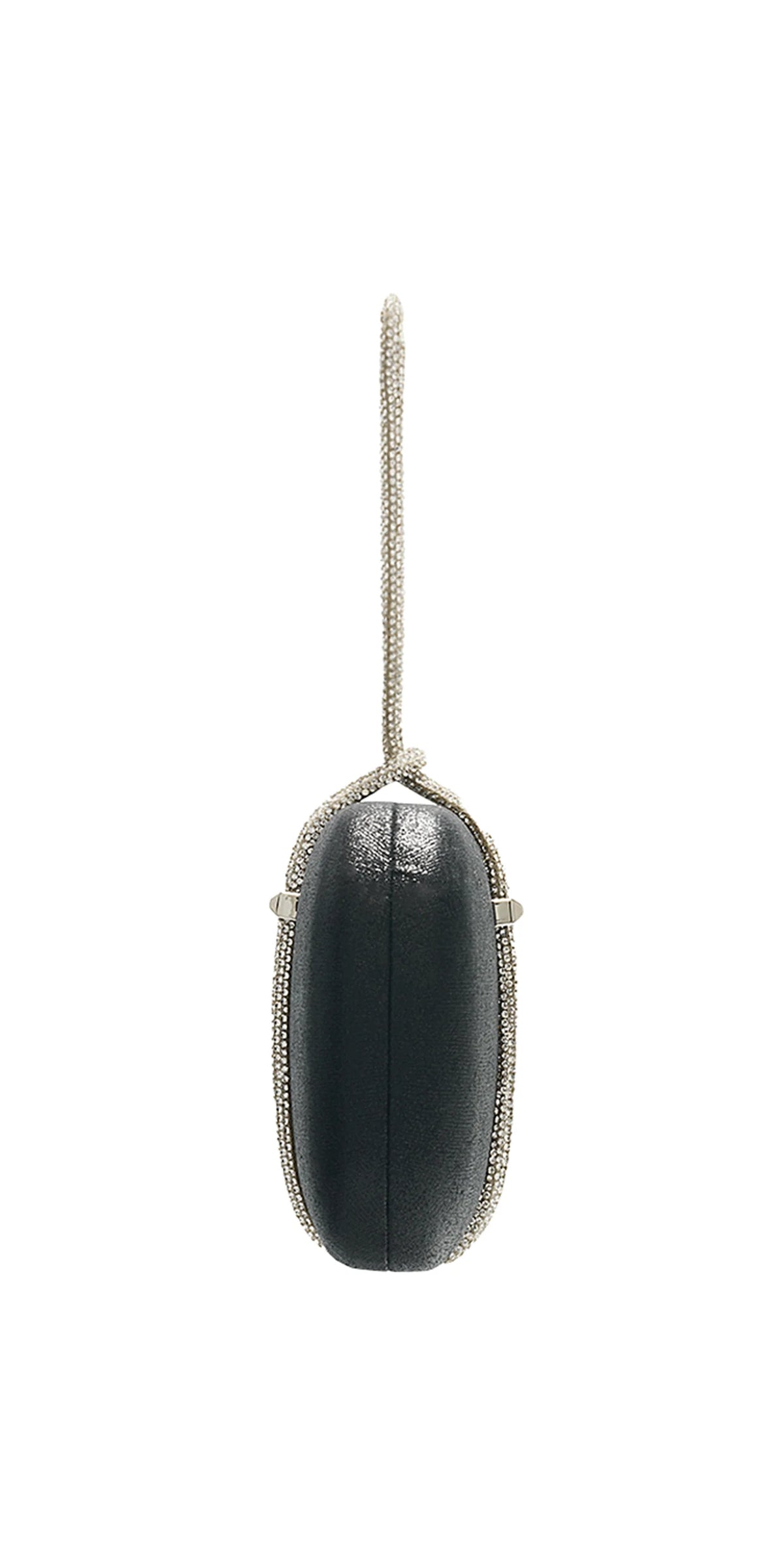 Satin Oval Box Handbag with Rhinestone Hand Strap