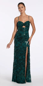 Sequin Lace Twist Sweetheart Column Dress with Keyhole