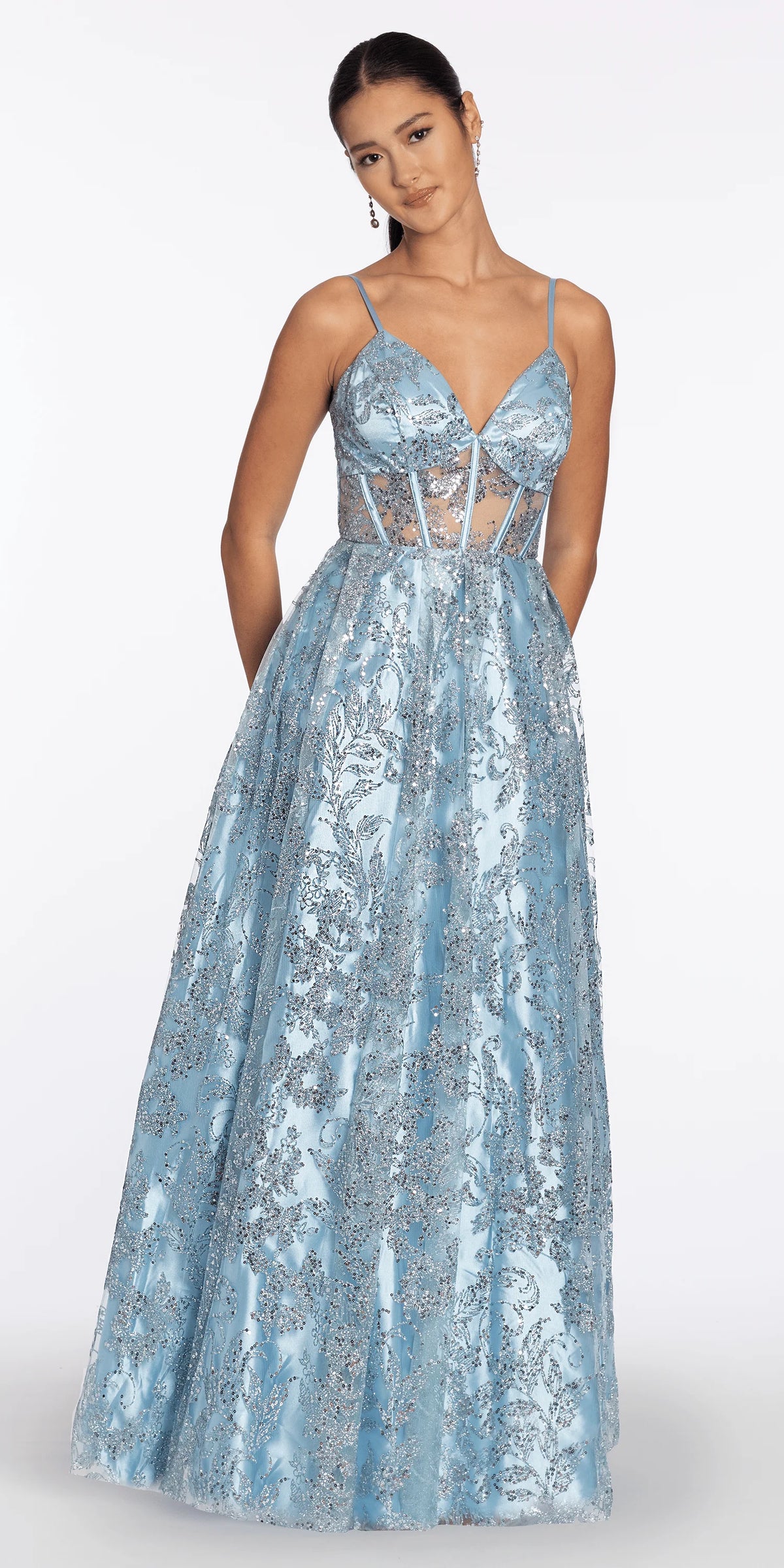 Sequin Glitter Illusion Sweetheart Corset Ballgown
