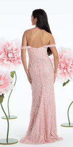 Mesh 3D Leaf Off the Shoulder Corset Column Dress