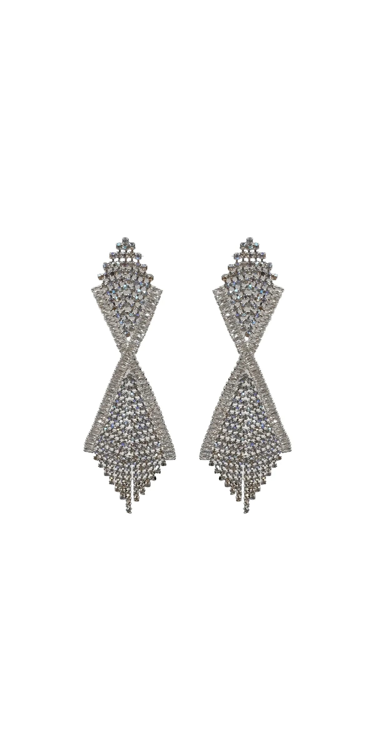 Iridescent Double Diamond Rhinestone Duster Earrings