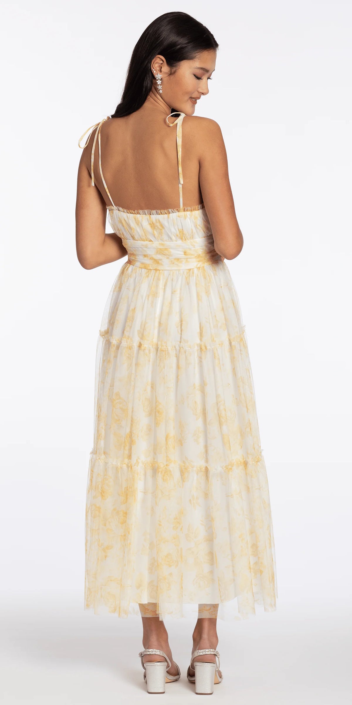 Mesh Scoop Neck Ruffle Tiered Maxi Dress with Shoulder Ties