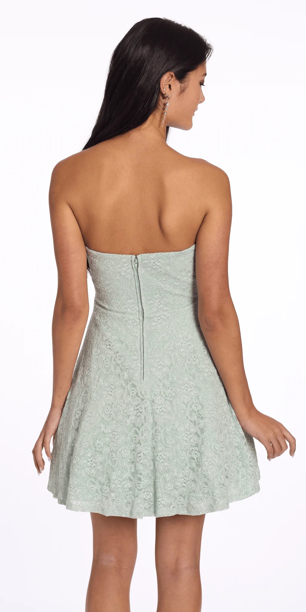 Strapless Glitter Lace Fit and Flare Dress with Bow Front