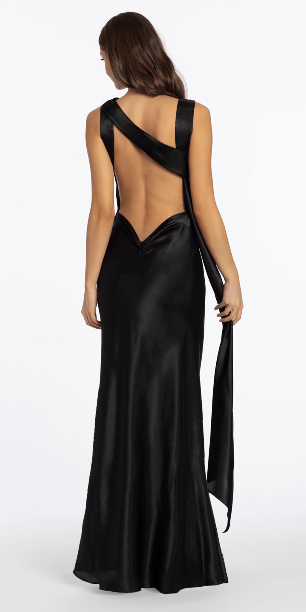 Satin Cowl Neck Open Back Column Dress