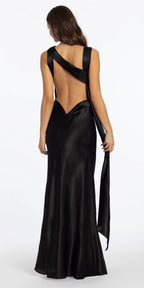 Satin Cowl Neck Open Back Column Dress