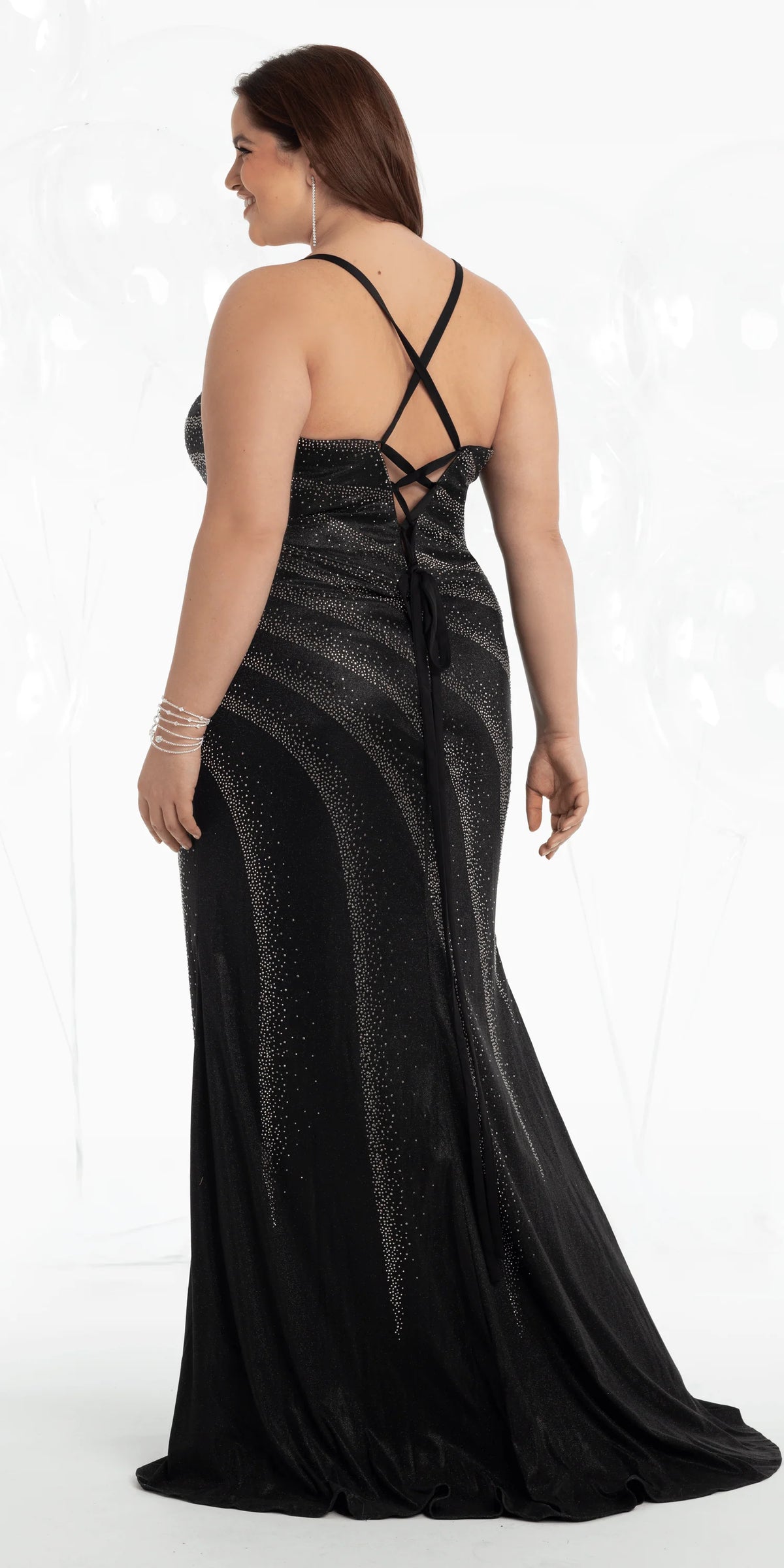 Shimmer Knit Criss Cross Sweetheart Column Dress with Heat Set Stones