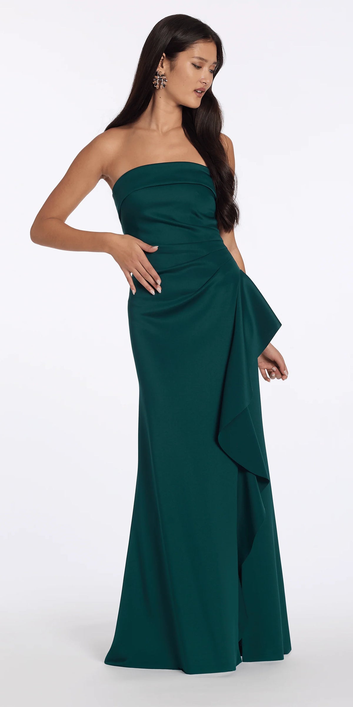 Strapless Scuba Column Dress with Side Slit