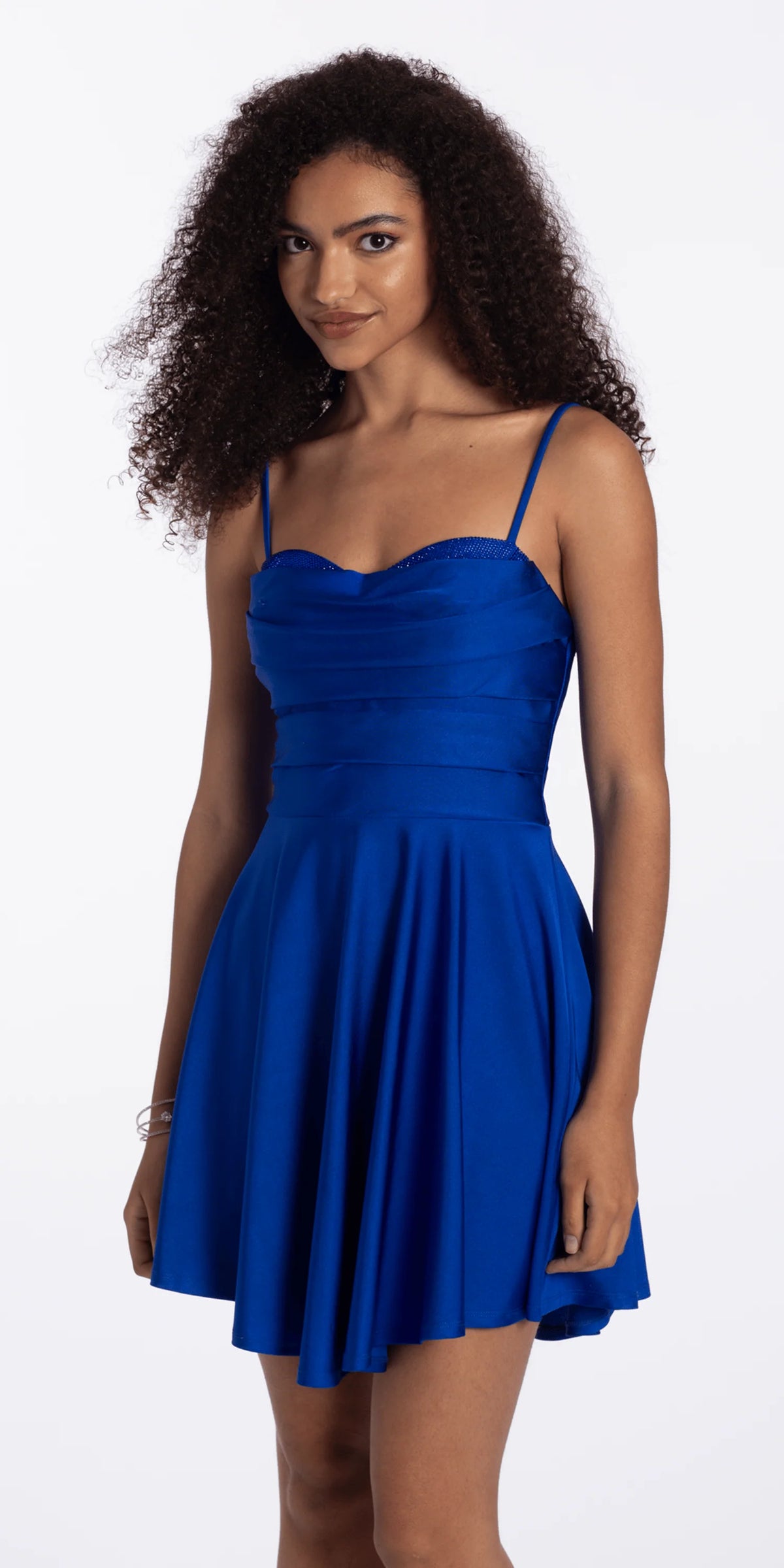 Stretch Satin Sweetheart Skater Dress with Pleats