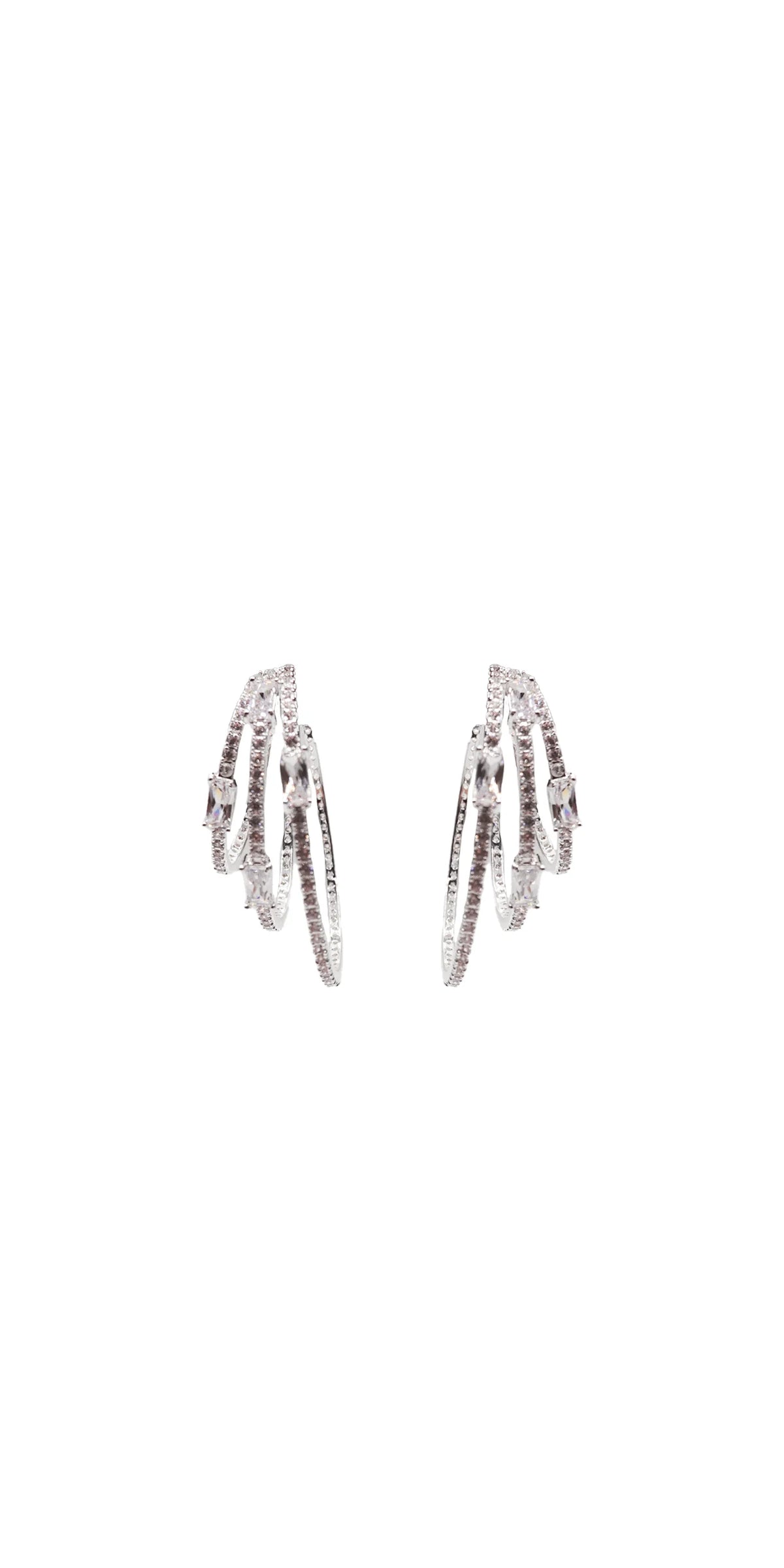 3 Row Cubic Zirconia Hoop Earrings