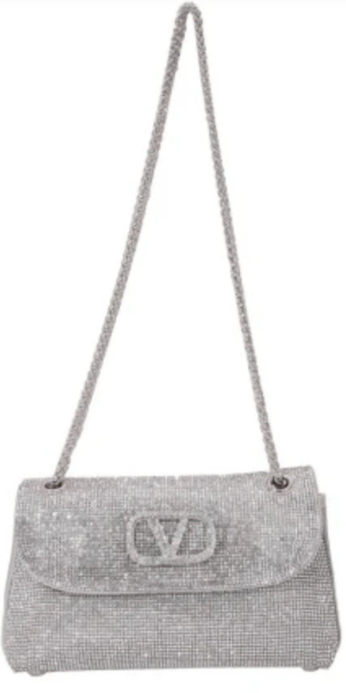 Rhinestone 1 2 Flap Handbag with Chain Link Strap