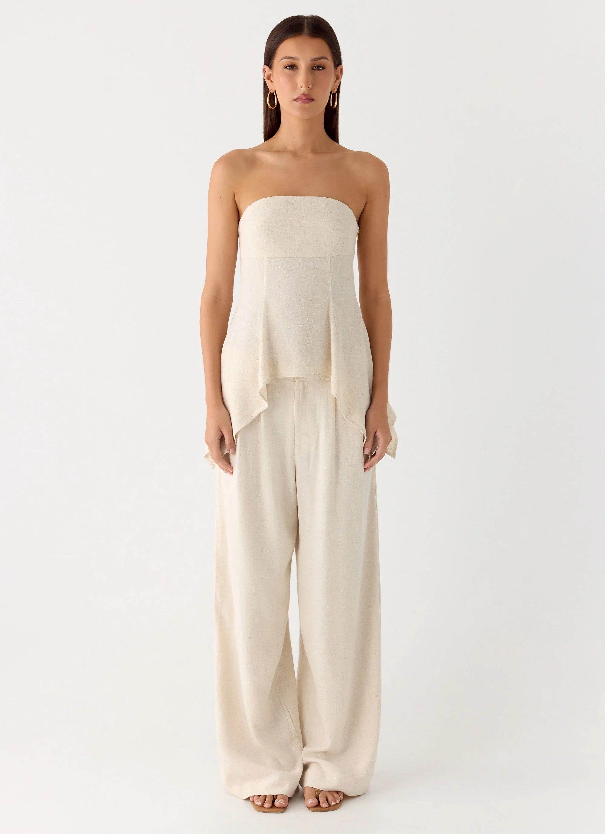 Rossi Hanky Hem Linen Top Oatmeal