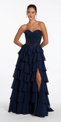 Strapless Beaded Chiffon Corset Tiered Ballgown