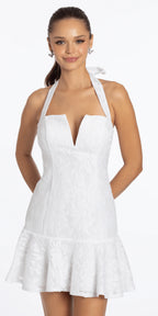 Jacquard Lace Halter Notch Neck Single Tier Dress