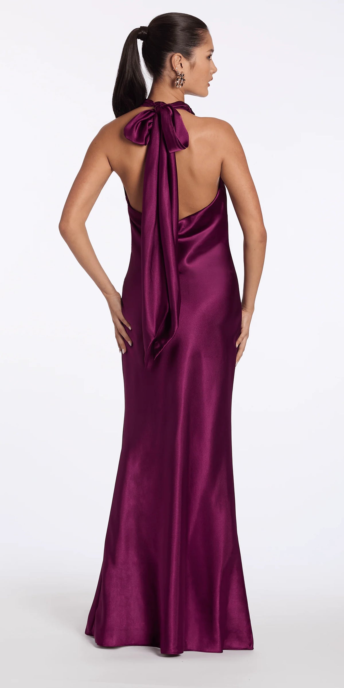 Satin Tie Back Halter Column Dress