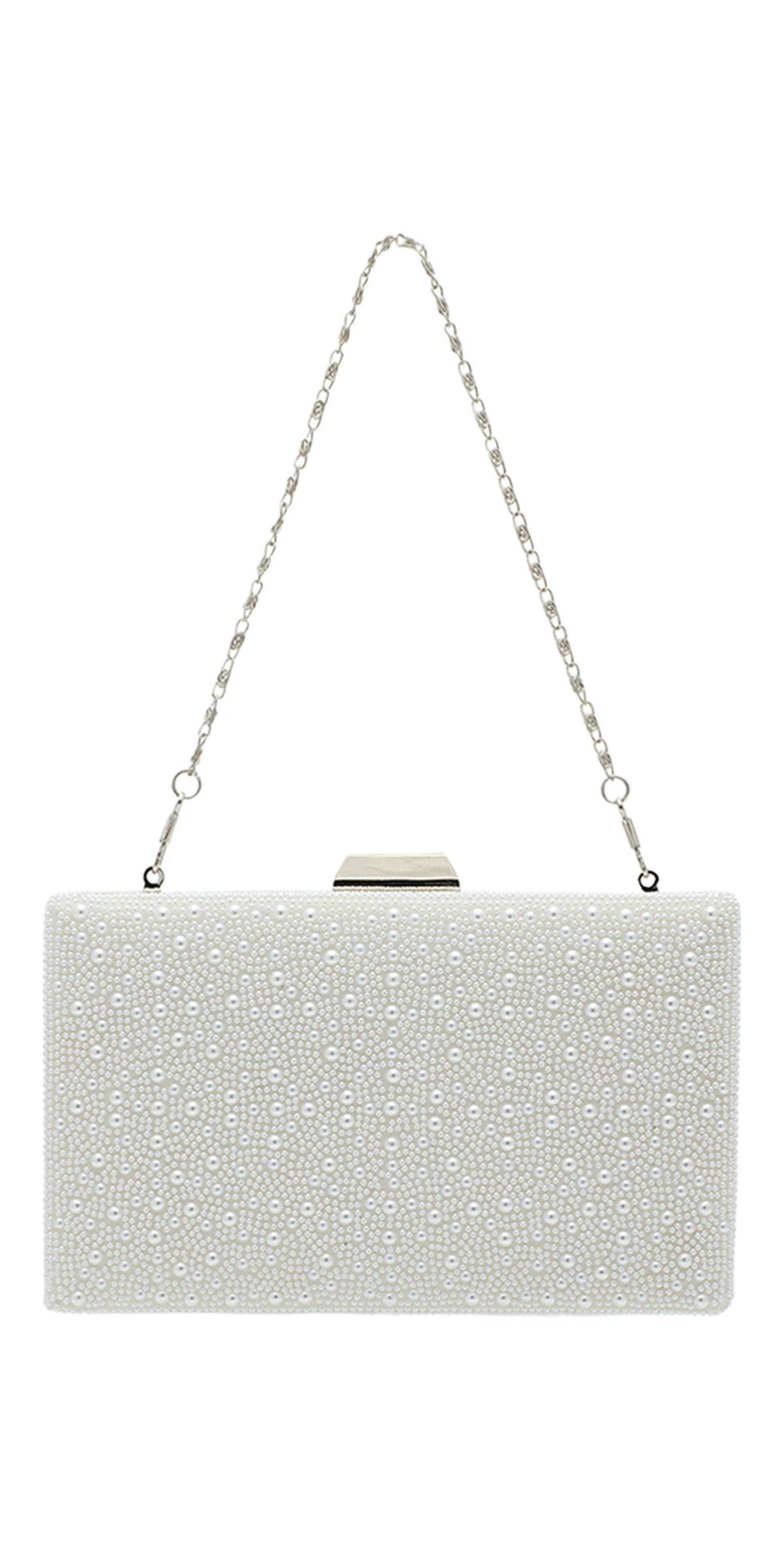 Pearl and Satin Handbag with Metal Top Closure