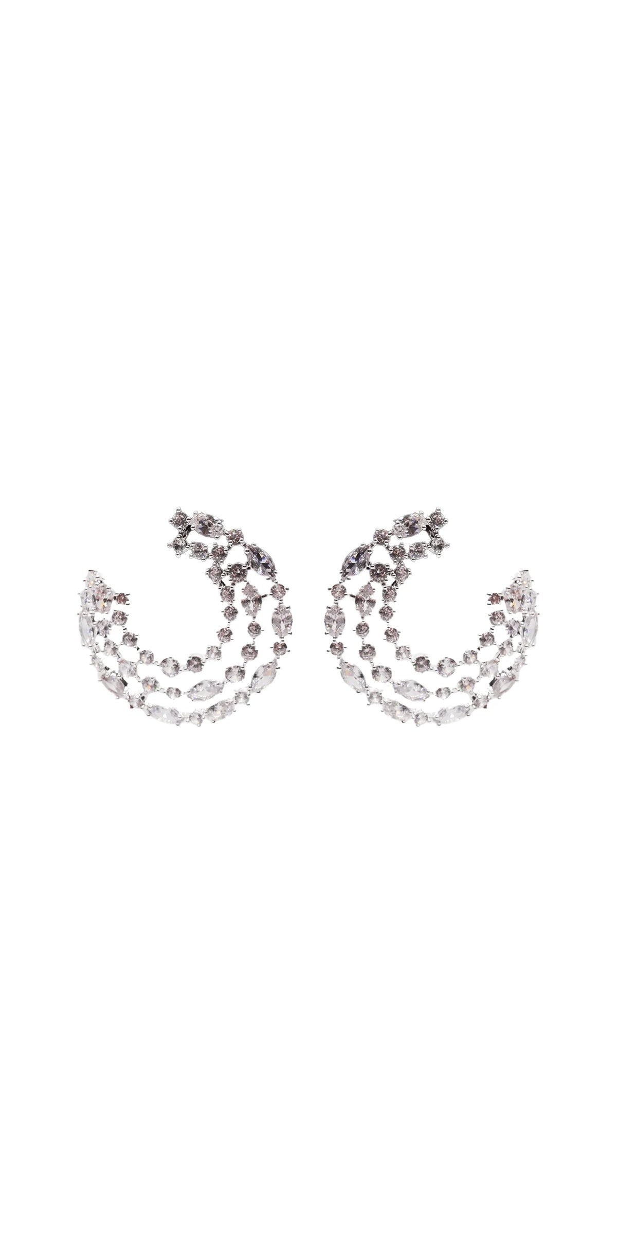 Crescent Moon 3 Row Rhinestone Earrings