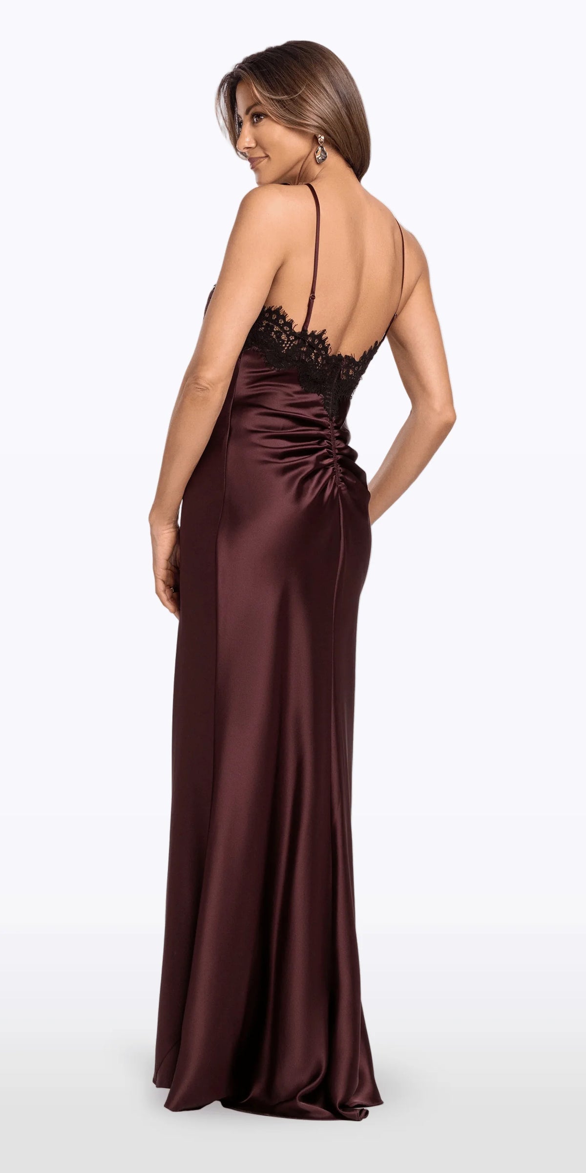 Satin Halter Column Dress with Lace Detail