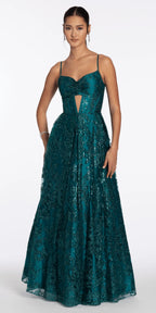 Glitter Mesh Sweetheart Corset Ballgown with Pockets