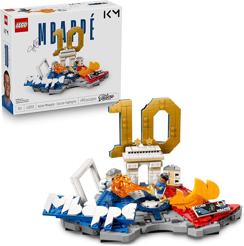 LEGO Editions Kylian Mbappé – Soccer Highlights - Building Set for Boys & Girls. Ages 10+ - Collectible Soccer Gift with Plaque - Kids Bedroom or Shelf Decor - 43013