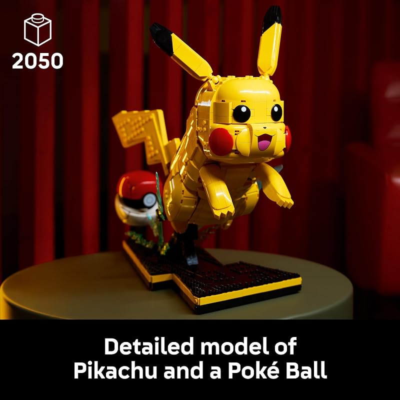 LEGO Pokémon Pikachu and Poké Ball - Collectible Building Sets for Adults. Ages 18+ - Pokémon Figure for Display - Desk. Shelf or Office Decor - Gift for Men & Women - 72152