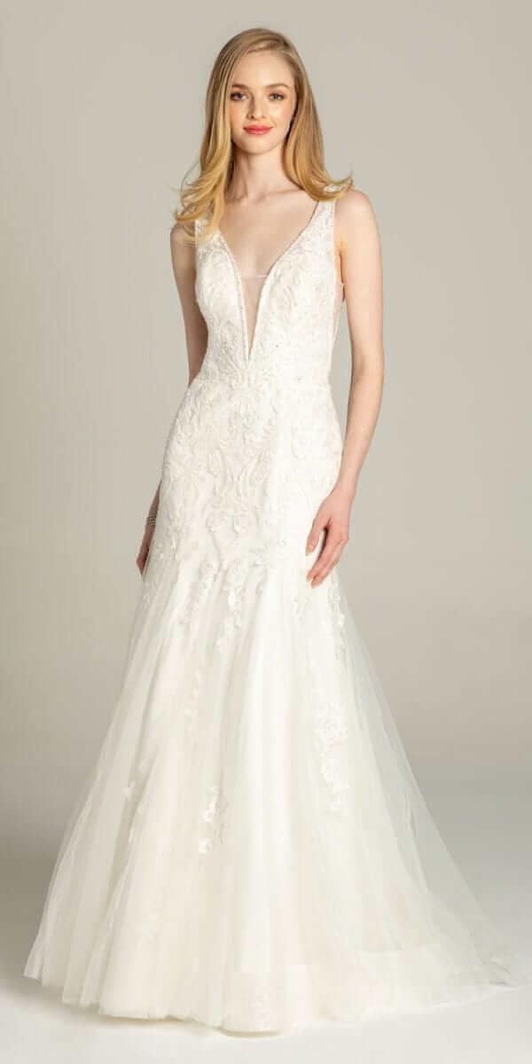 Rhinestone Studded Embroidered Plunging Glitter Trumpet Dress