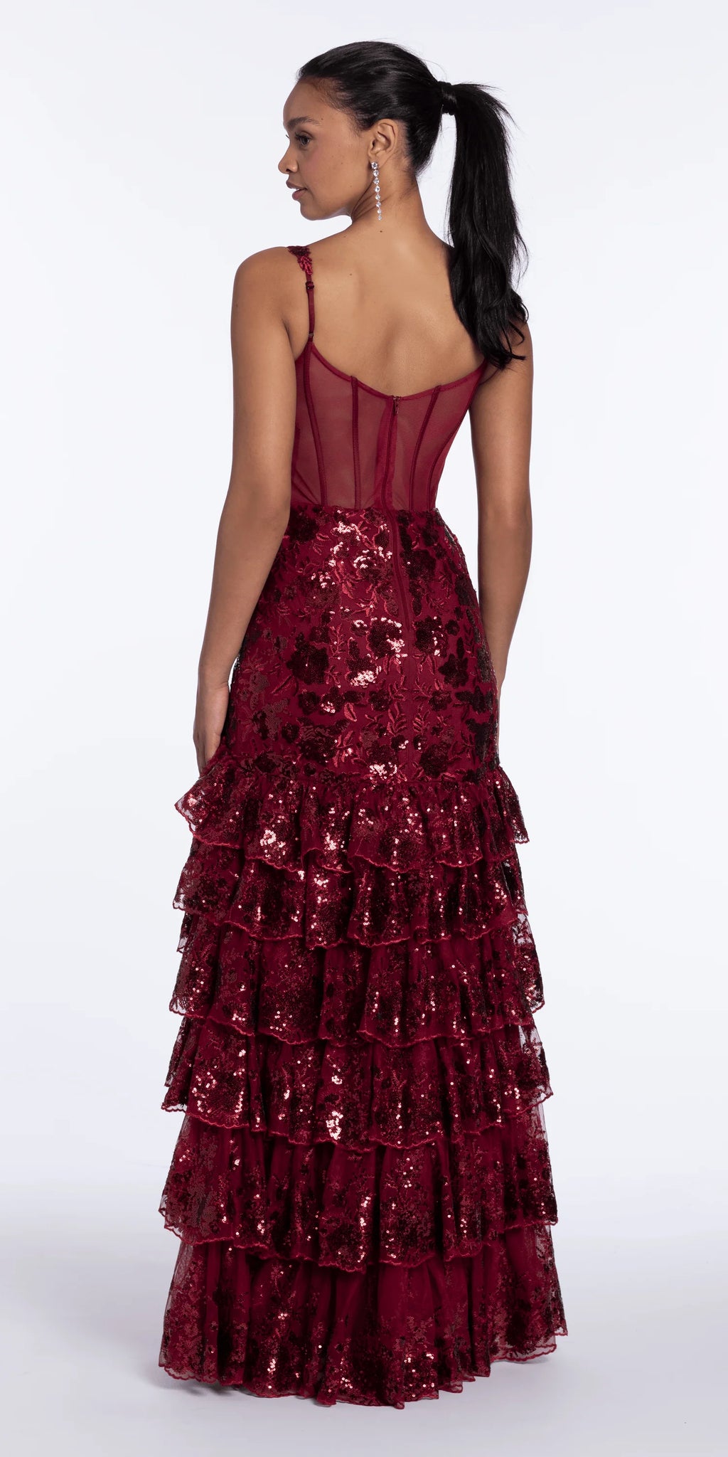 Sweetheart Sequin Tiered Corset Mermaid Dress with Side Slit