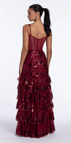 Sweetheart Sequin Tiered Corset Mermaid Dress with Side Slit
