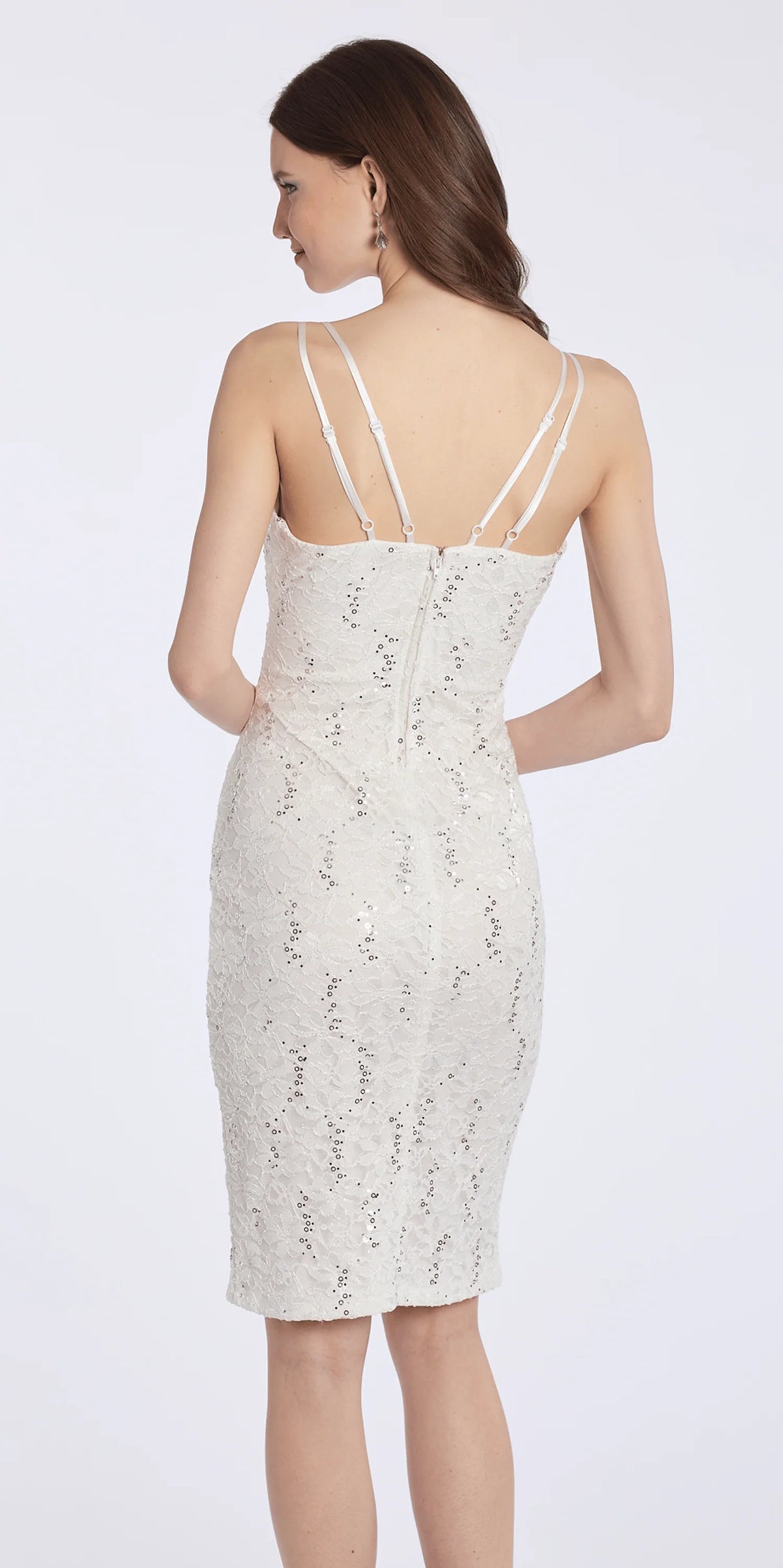 Floral Lace Sweetheart Sequin Midi Dress with Ruching