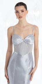 Sweetheart Satin Illusion Corset Trumpet Dress with Heat Set Beads