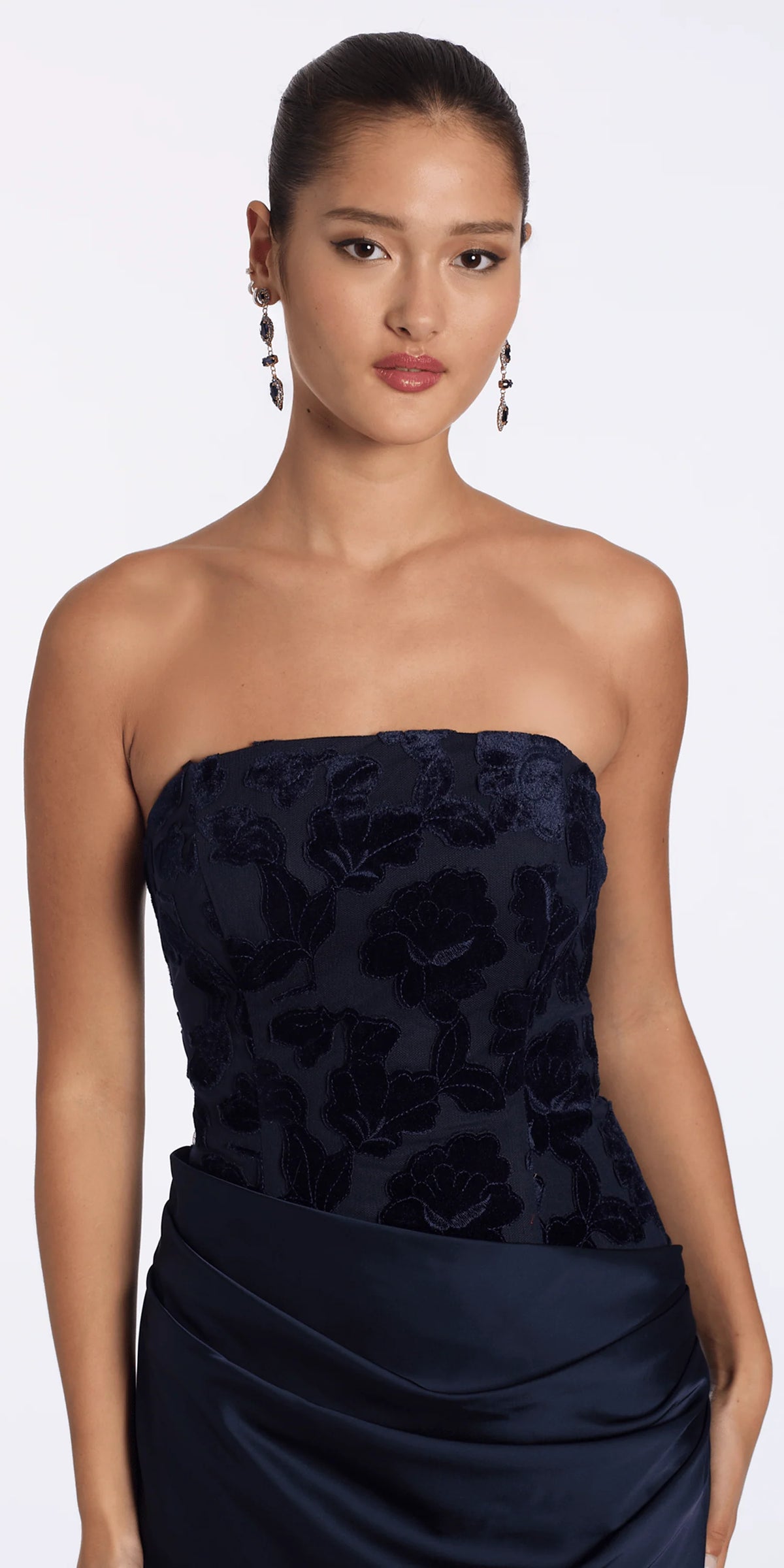 Square Neck Velvet Illusion Corset Satin Column Dress