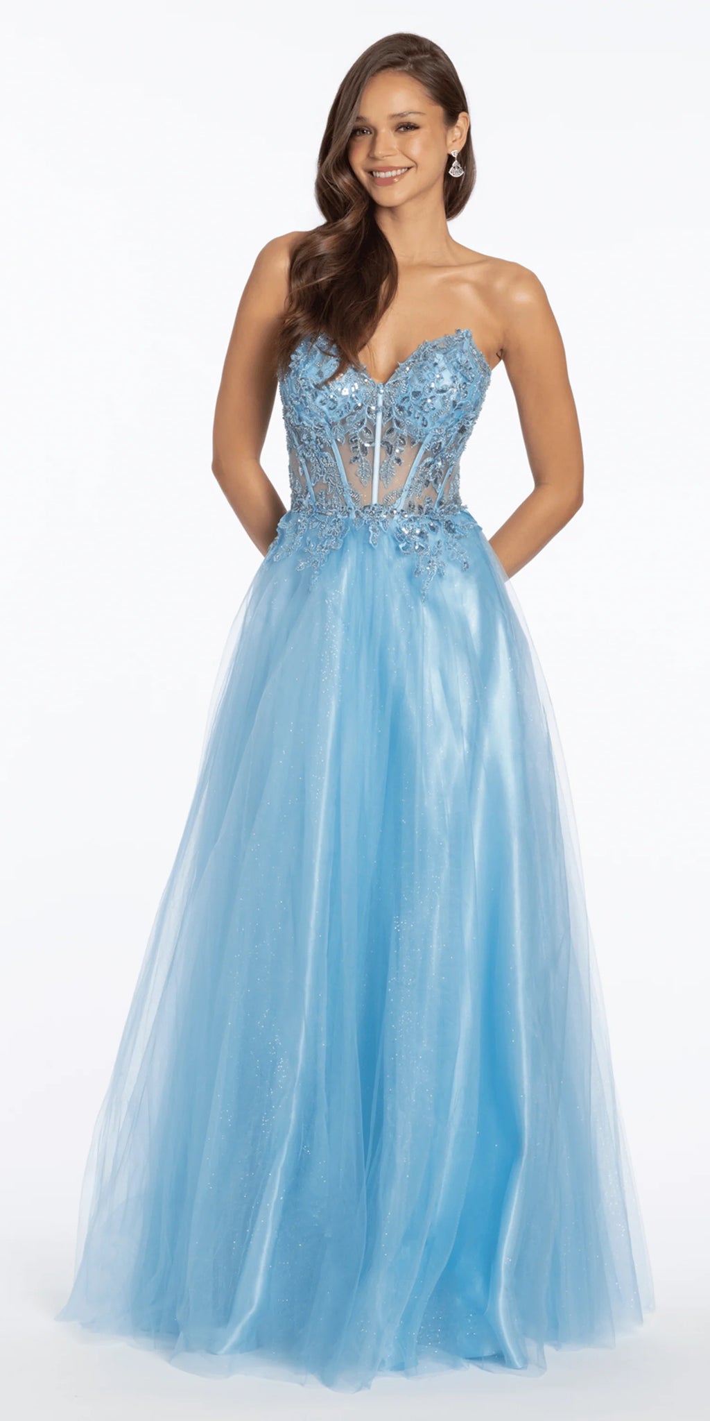 Strapless Sweetheart Glitter Tulle Corset Ballgown
