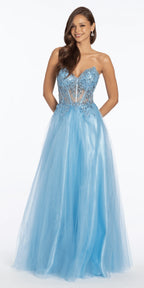 Strapless Sweetheart Glitter Tulle Corset Ballgown