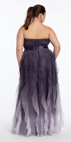 Pleated Strapless Ombre Glitter Mesh A Line Dress