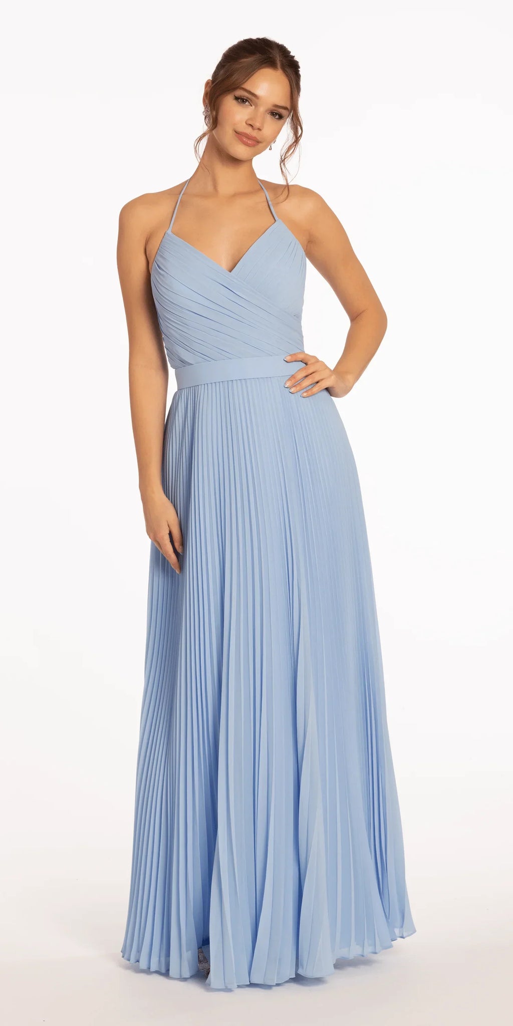 Pleated Chiffon Lace Up Back Dress