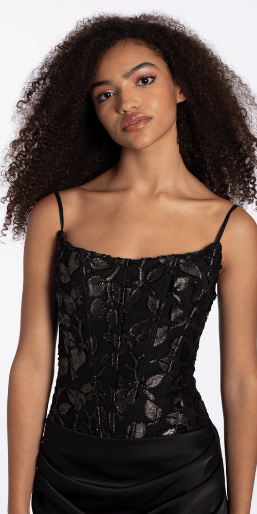 Burnout Corset Lace Up Back Satin Column Dress