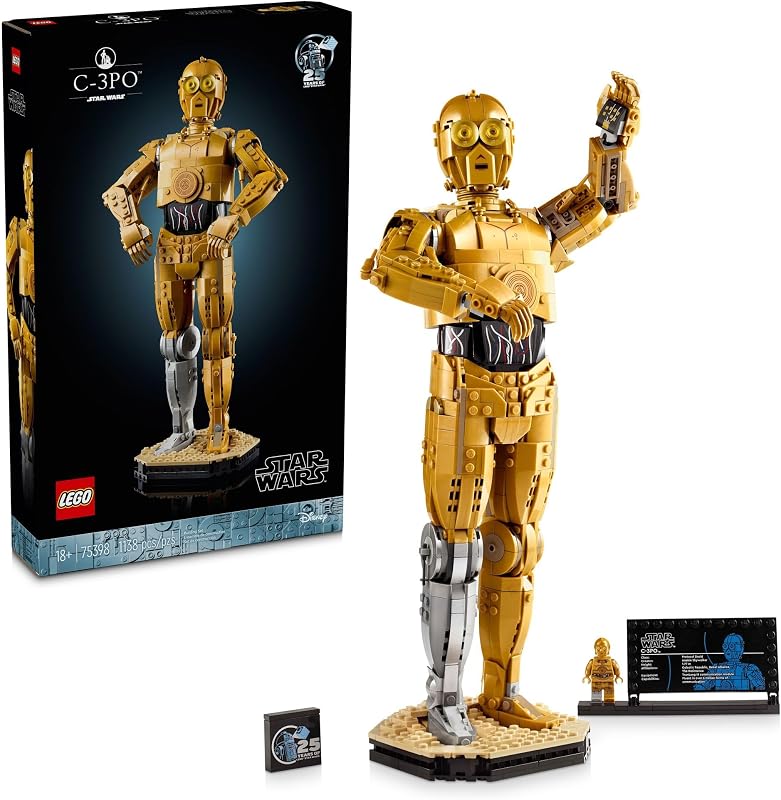 LEGO Star Wars C-3PO Buildable Droid Figure. Build and Display Model with C-3PO Minifigure. Star Wars Collectible for Home or Office Décor. Nostalgic Gift Idea for Adults. Fans or Collectors. 75398