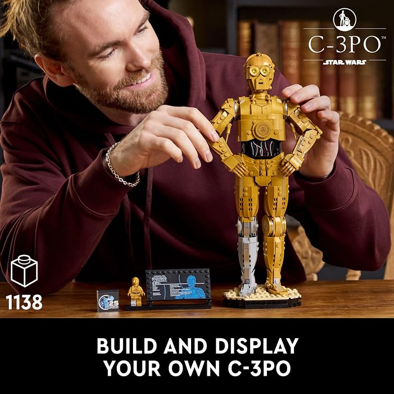 LEGO Star Wars C-3PO Buildable Droid Figure. Build and Display Model with C-3PO Minifigure. Star Wars Collectible for Home or Office Décor. Nostalgic Gift Idea for Adults. Fans or Collectors. 75398
