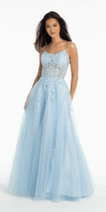 Scoop Neck Embroidered Glitter Tulle Corset Ballgown