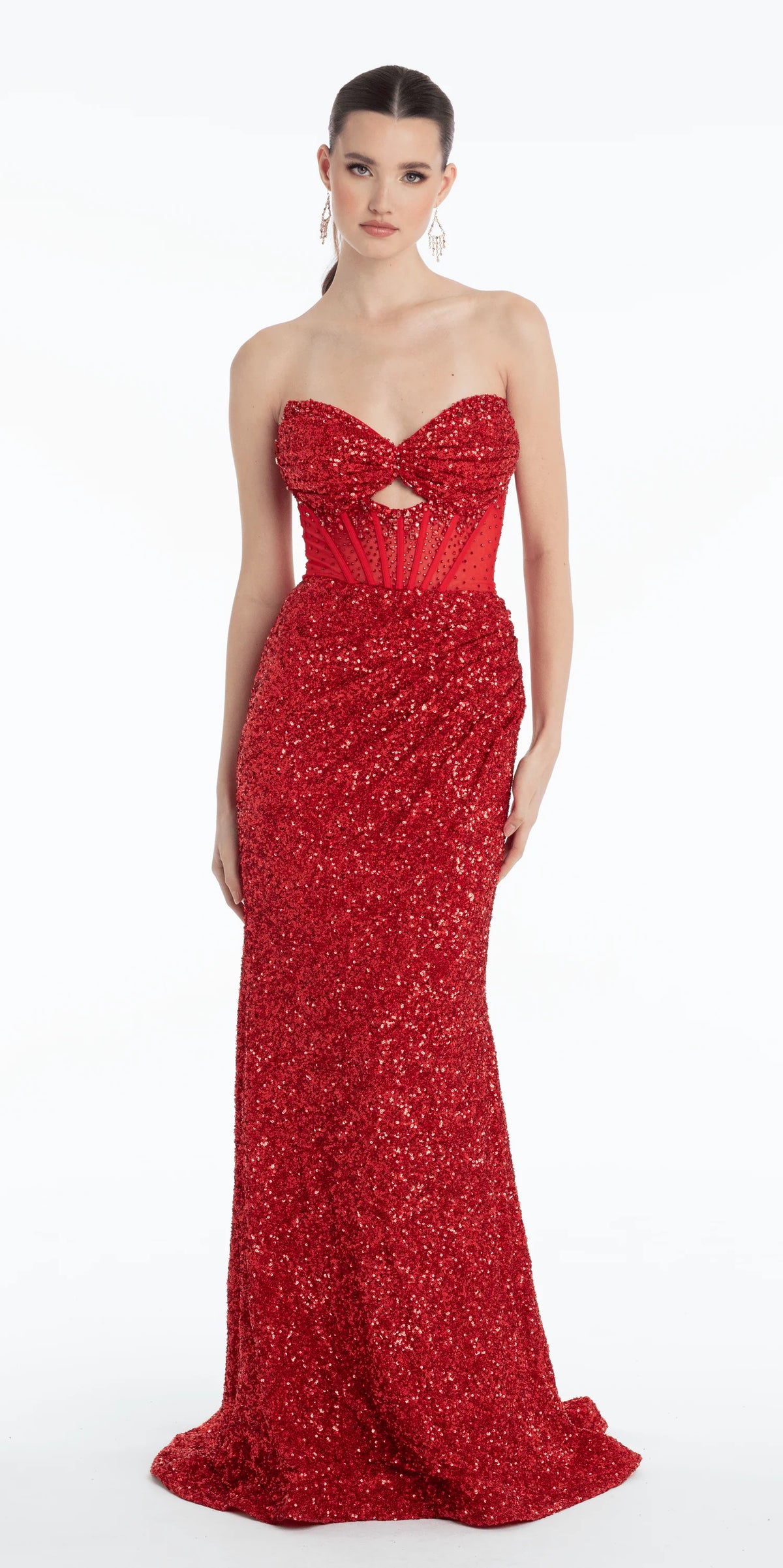 Strapless Sequin Peek a Boo Corset Trumpet Dress