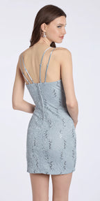 Sequin Lace Sweetheart Bodycon Dress with Ruching