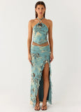 Lloyd Beaded Halter Top Aqua Blur