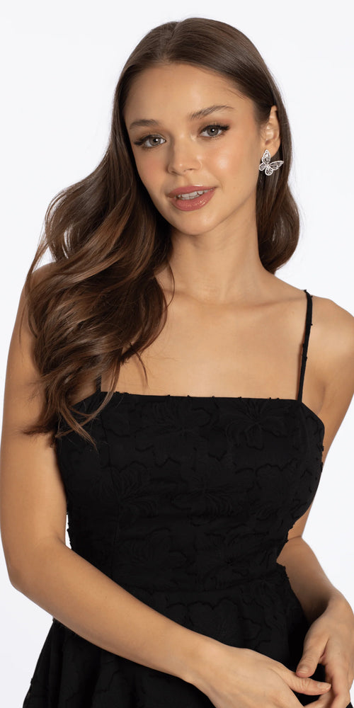 Chiffon Burnout Skater Dress with Asymmetrical Tiered Skirt