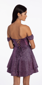 Glitter Metallic Off the Shoulder Tiered Fit and Flare Dress