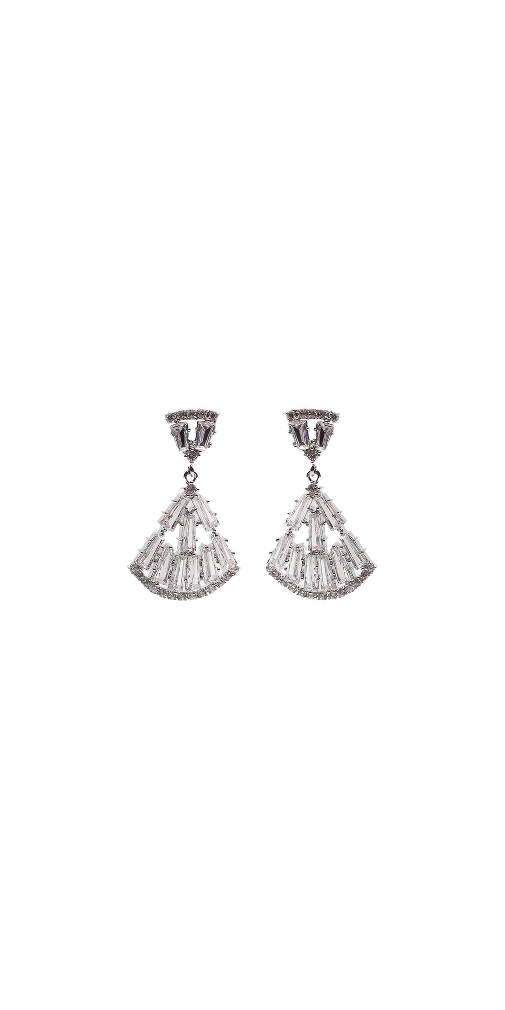 Baguette Cubic Zirconia Fan Earrings