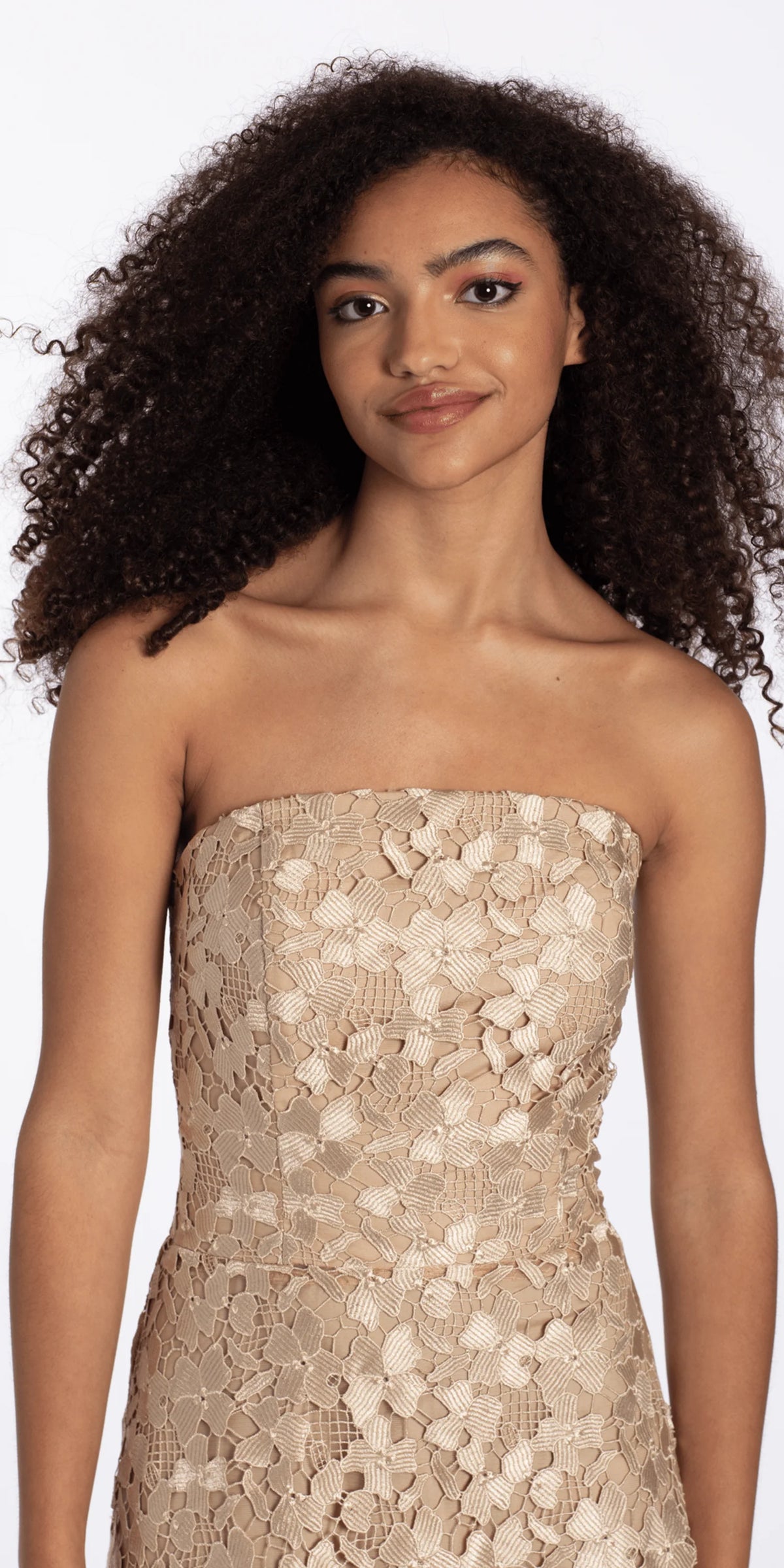 Strapless Open Lace A Line Dress with Train