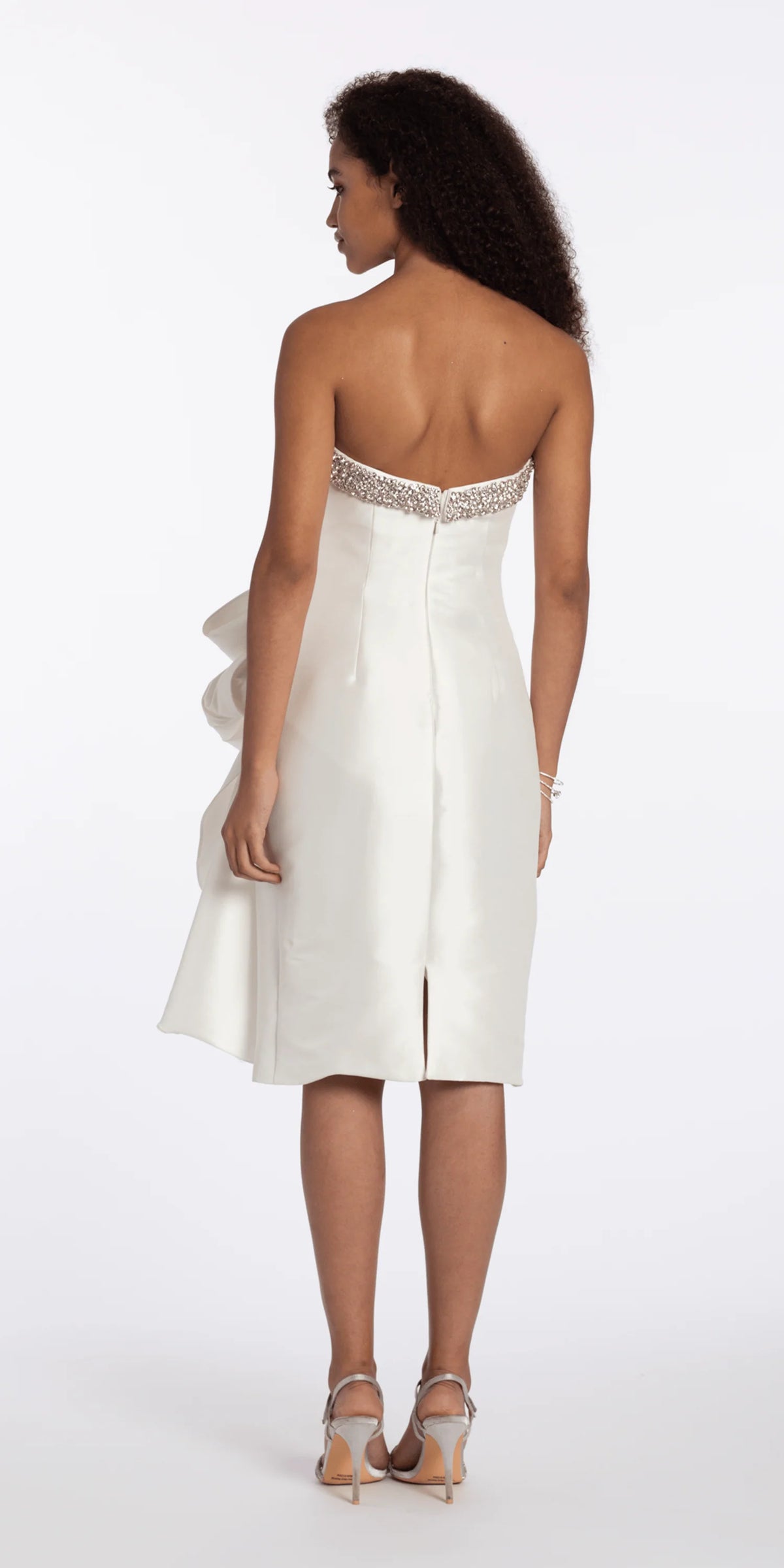 Embellished Strapless Mikado Midi Dress with Ruching
