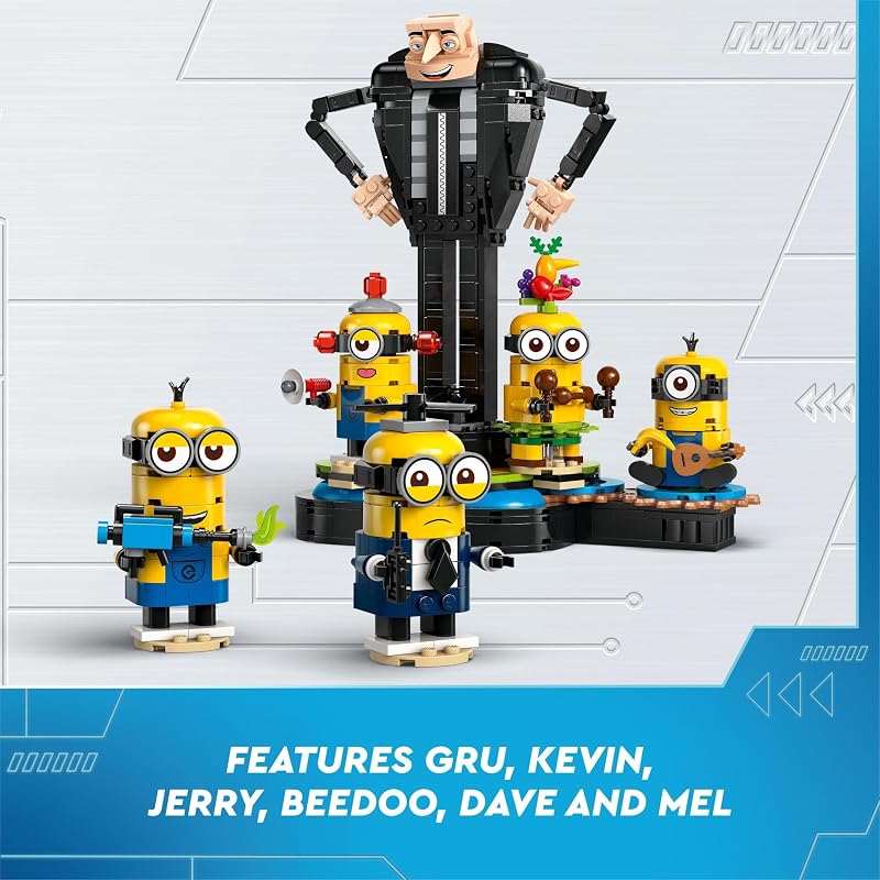 LEGO Despicable Me 4 Brick Built Gru and Minions Figure Buildable Minions Toy for Kids Dancing Despicable Me Toy Figures Playset Play and Display Birthday Gift for Boys and Girls 75582