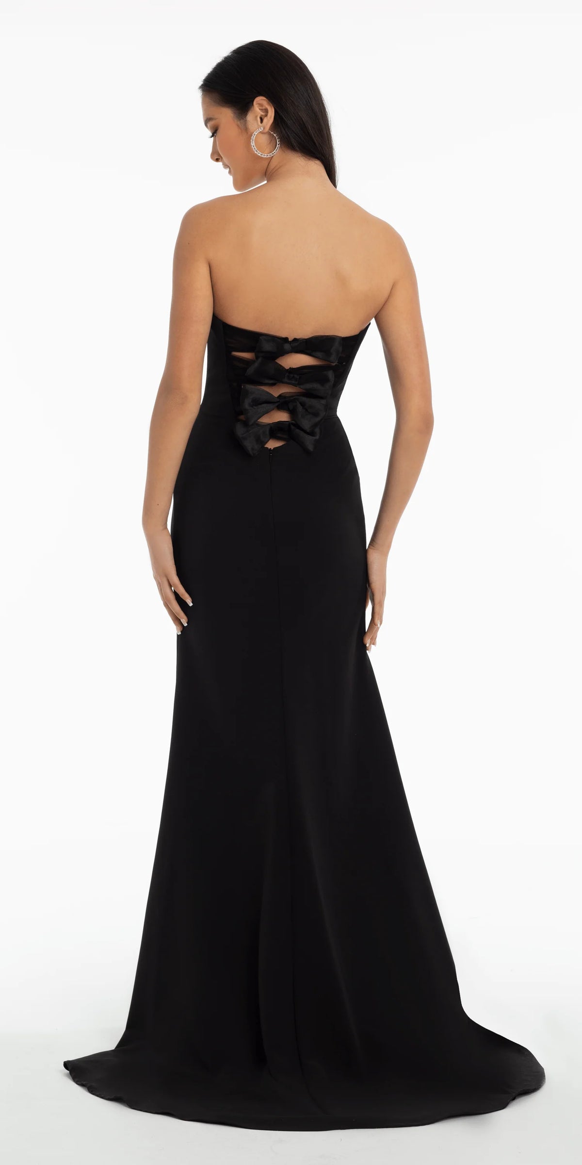 Strapless Crepe Trumpet Dress with Organza Bow Back and Shawl